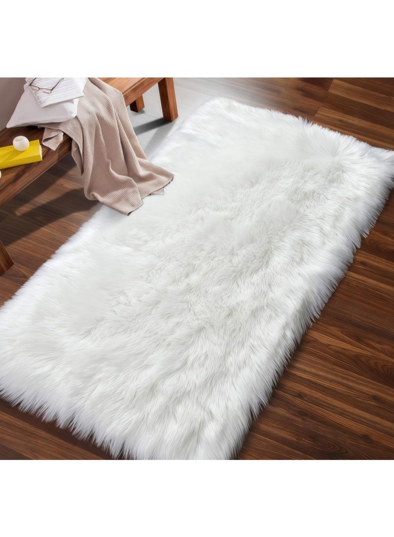 White Faux Fur Rug,Luxury Fluffy Rugs for Bedroom,60*90CM Washable Area Rugs,Sheepskin Bedroom Rug,Furry Carpet Small Shag Rug,Soft Throw Living Room,Kids Boys Girls Room Decor (Y2547) - Image 1